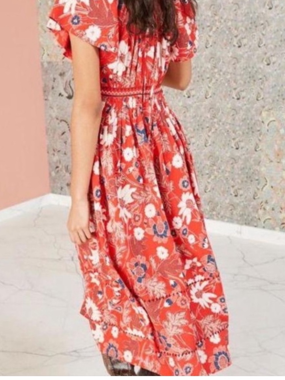 Ulla Johnson Lottie Floral Cotton Voile Midi Dress Red Size 4 - Picture 6 of 16